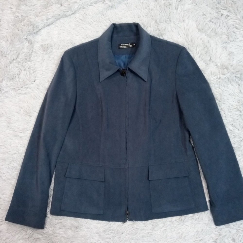 Tribal Womens Jacket Blazer‎ Blue 14 Full Zip Pockets Collar Lined 14